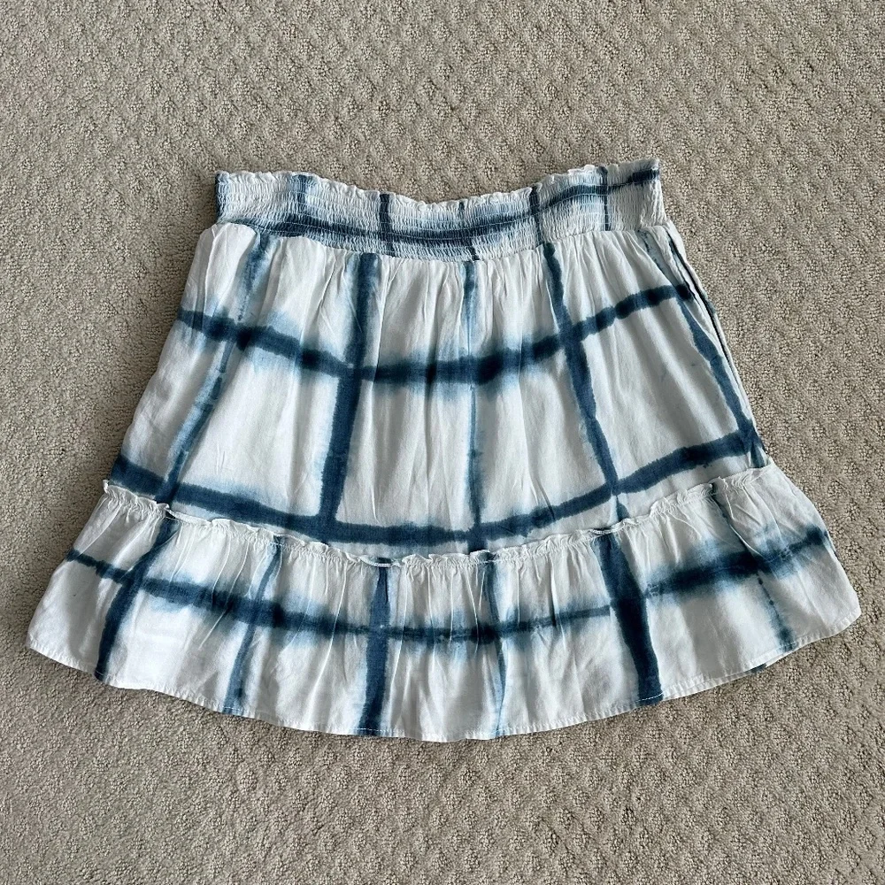 Pilcro/Anthropologie Tie-Dye Linen Blend Mini Skirt Blue Motif XL Boho Beach NWT - Picture 11 of 16